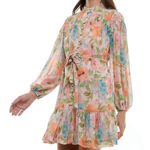 Taylor floral light pink long sleeve drop waist fit and flare dress